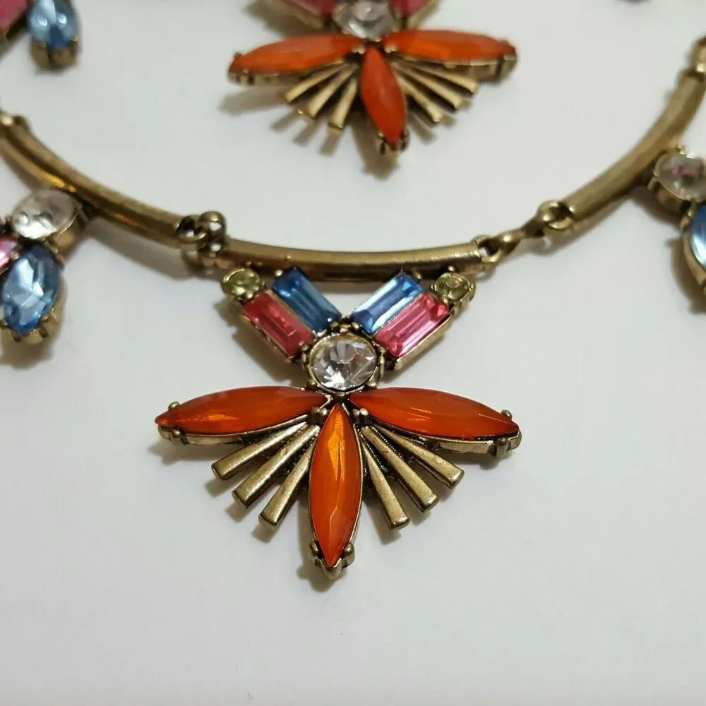 Colorful Rhinestone Gold Tone Statement Necklace